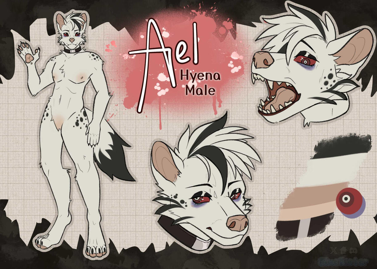 Reference sheet with full body and two headshots